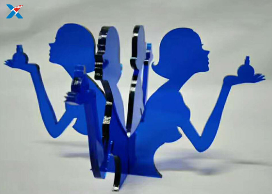 Berwarna biru 1mm Kustom Acrylic Stand PMMA Laser Cut Bentuk Plastik